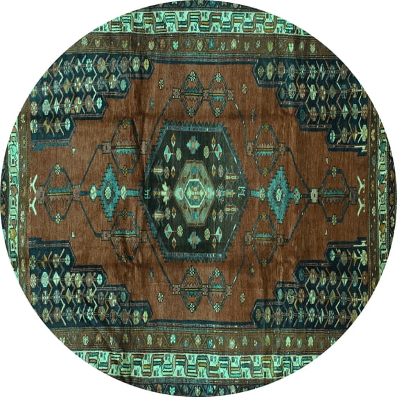 Ahgly Company Machine Washable Indoor Round Persian Turquoise Blue Traditional Area Rugs, 6' Round
