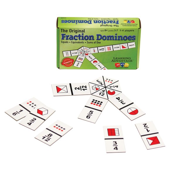 LEARNING ADVANTAGE The Original Fraction Dominoes - in Home Learning Fraction Game - 49 Dominoes - Math Manipulative for Kids - Equivalents, Adding and Subtracting Fractions