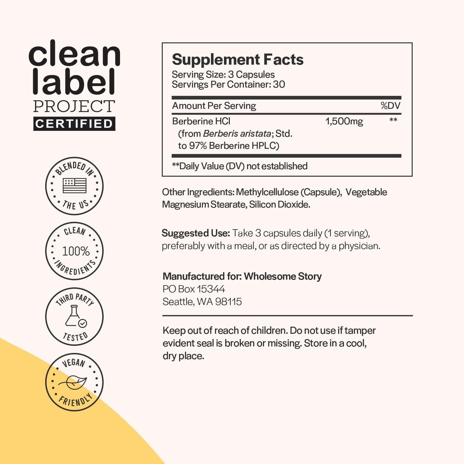 Wholesome Story 1500mg Berberine Supplement for Hormonal Balance & Metabolic Health, 90 Capsules