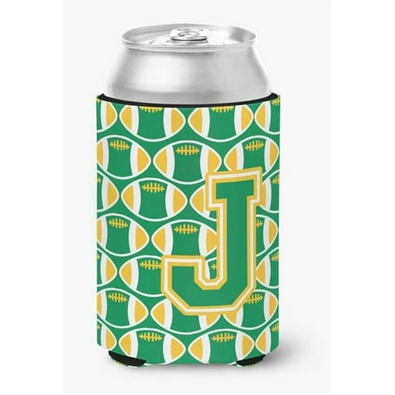 Letter J Football Green & Gold Can or Bottle Hugger