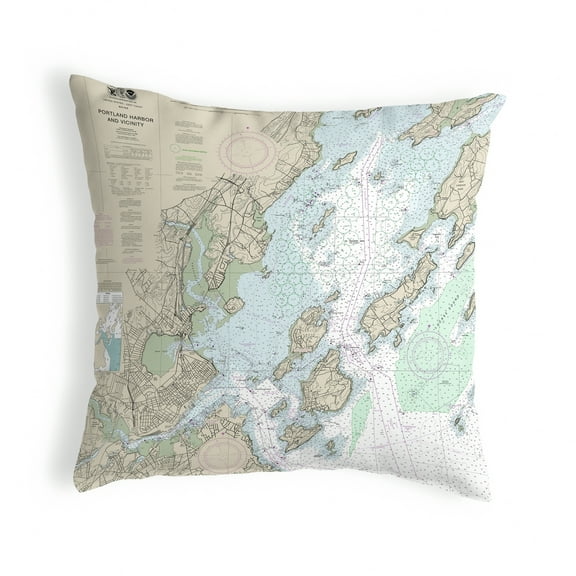 Betsy Drake Interiors Portland Harbor and Vacinity, ME Nautical Map Noncorded Indoor/Outdoor Pillow 18x18