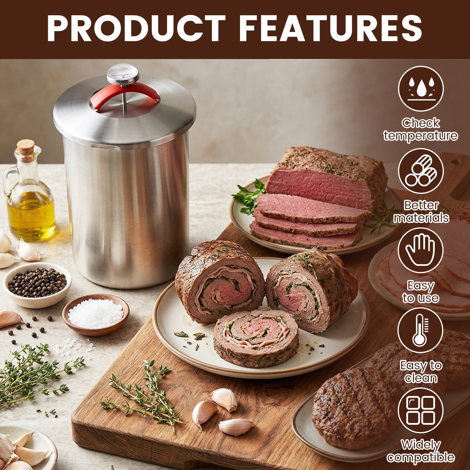 Deli Meat Press Mold Make Your Own Healthy Homemade Ham with This Stainless Steel Lunch Meat Press Our Ham Maker Includes Thermometer