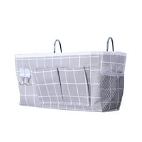 Hiroekza Linen Bedside Caddy Organizer with Hooks - Large Capacity Lattice Storage Hanging Basket for Dorm Rooms, Bunk and Hospital Beds - Easy to Clean and Install 15 x 5 x 7 Inch Gray