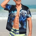 thumbnail image 7 of Pofeuu Futuristic Blue Light White Tiger Print Hawaiian Shirt for Men Sleeves Casual Button Down Summer Beach Dress Shirts T-Shirts,XX-Large, 7 of 7