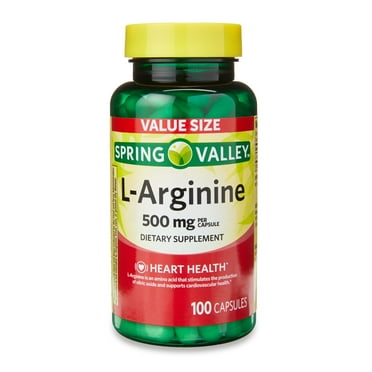 Spring Valley L-Arginine Amino Acid Supplements Capsules for Heart Health, 500 mg, 100 Count