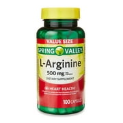 Spring Valley L-Arginine Amino Acid Heart Health Supplement Capsules, 500mg, Value Size, 100 Count