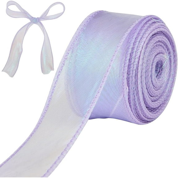 1 Roll 10 Yards Polyester Iridescent Lace Ribbon for Gift Wrapping Pink 1-5/8 inch(40mm)