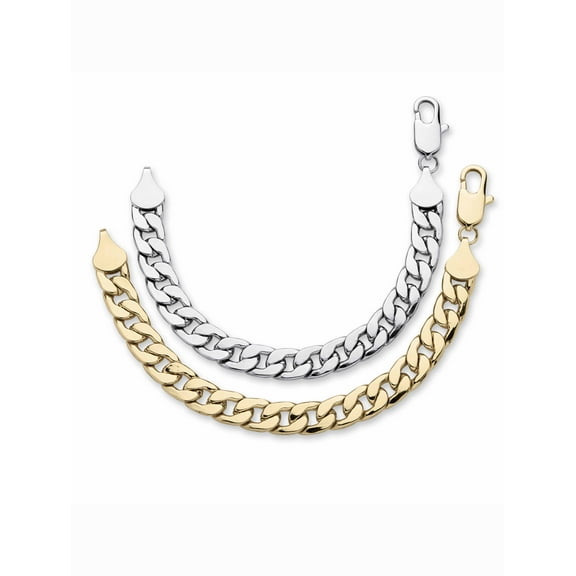 PalmBeach Jewelry Men's Curb-Link Bracelet Set Yellow Goldtone and Silvertone 10" (12mm)