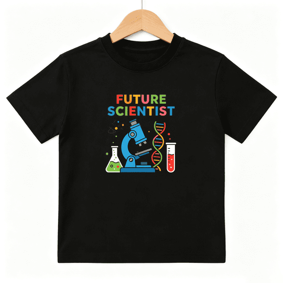 Future Scientist Boys Graphic Tee, Science Microscope DNA 100% Cotton Kids Short Sleeve T-Shirt