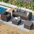 thumbnail image 6 of POTEBAN 6-Piece Patio Furniture Set Outdoor Sectional Sofa Set,Outdoor Patio Furniture Set with Ottoman, Single Chair, Cushions & Glass Table for Garden & Backyard, Gray, 6 of 7