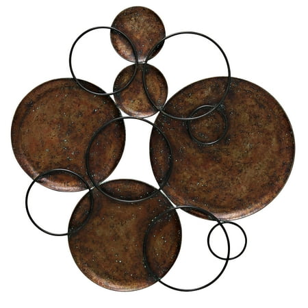 - Hammered Copper Circles Connected By Black Metal Circles - Wall Art