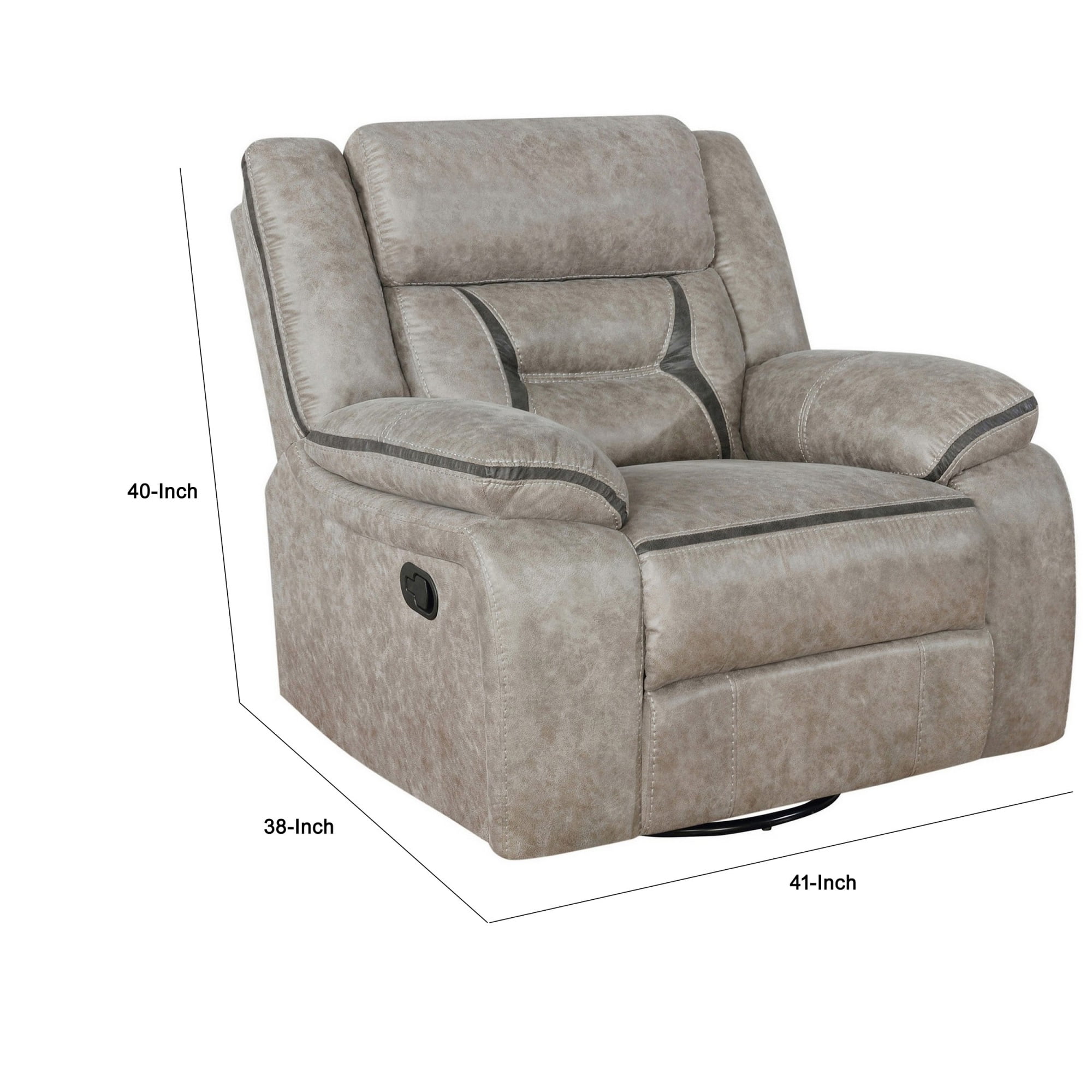 Jake 41 Inch Gliding Manual Recliner, Pillowtop, Taupe Brown Faux Leather