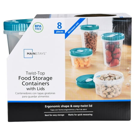 Mainstays Twist-Top Food Storage Containers With Lids, Set of 8