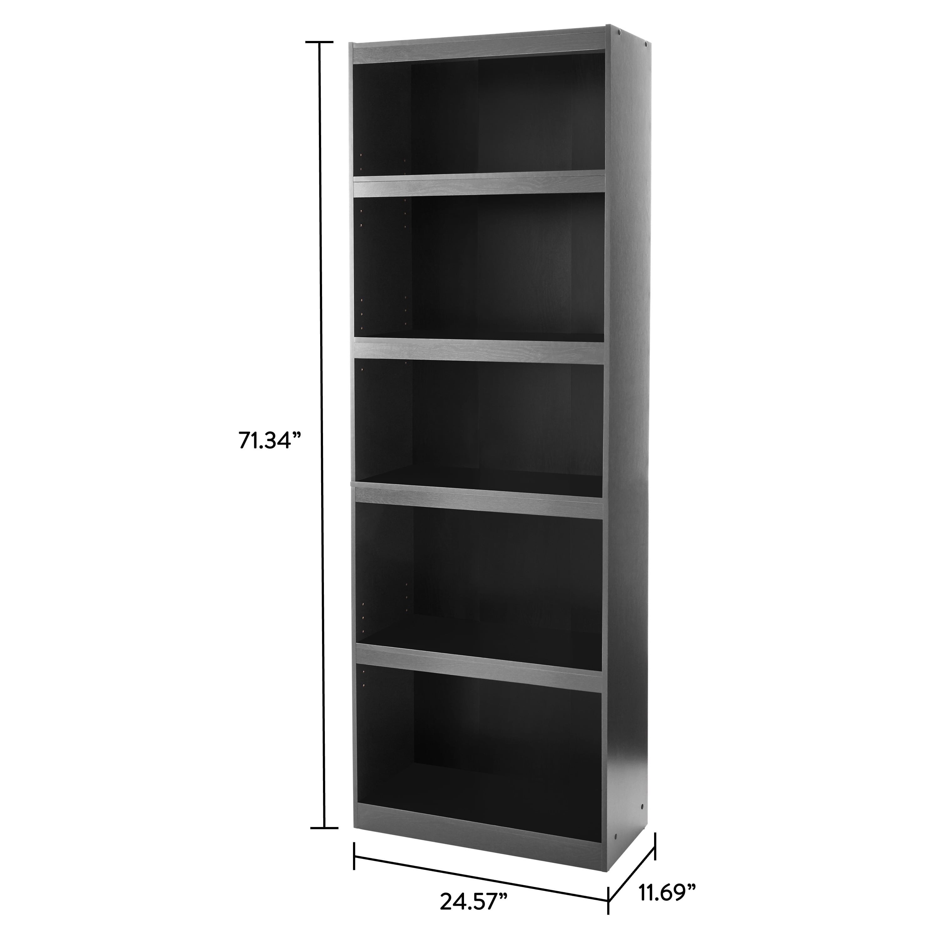 Mainstays Framed 5-Shelf Bookcase with Adjustable Shelves, True Black Oak