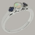 thumbnail image 2 of LBG British Made 14k White Gold Natural Opal & Sapphire Womens Anniversary Ring - 33 size options - Size 7.75, 2 of 7