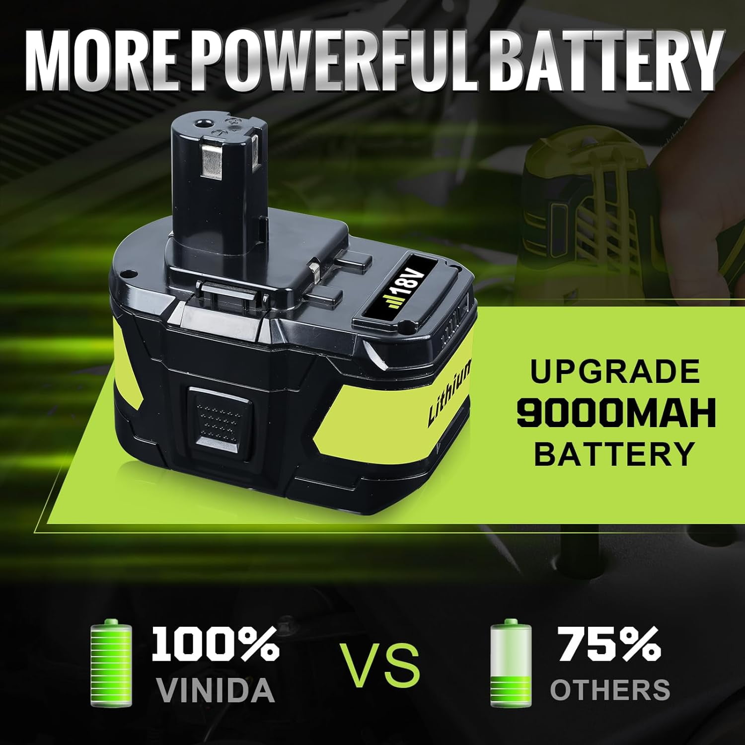 1Pack 9.0Ah 18V P109 Replacement for Ryobi 18V Lithium-Ion Battery