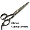 thumbnail image 2 of Tijeras de peluquería japonesas de acero inoxidable de 15 cm (6 pulgadas), tijeras profesionales de barbero con mango ergonómico, color negro., 2 of 5