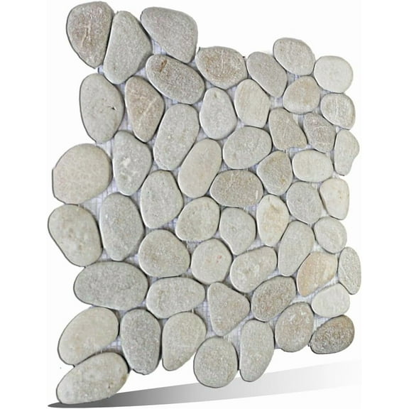 Tan Pebble Mosaic, Tumbled Stone Backsplash Tiles for Kitchen Walls, Shower and Bathroom Floors, and Outdoor Areas (12" X 12")