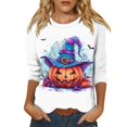 thumbnail image 1 of Camisa para mujer, moda informal, manga raglán, cuello redondo, manga 3/4, suelta, camiseta estampada de Halloween, top para mujer, 1 of 7