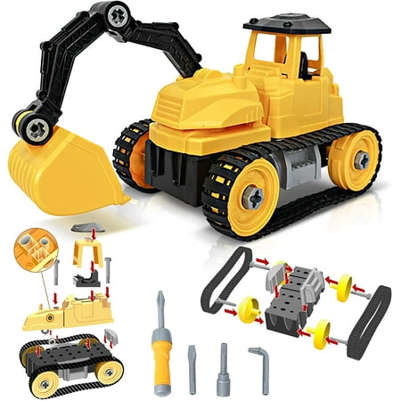 Gold Toy Take Apart Yellow Construction Toy Truck - 43 Pieces with Tools - Large Excavating Backhoe Toy - Perfect Digger Toy and Great Birthday Gift Idea for Boys and Girls Ages 3+