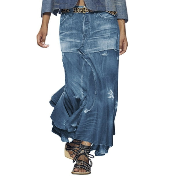 Gibobby faldas aesthetic de cintura alta casual para mujer Falda larga de mezclilla de corte ajustado(Aqua, M)