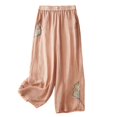thumbnail image 5 of Delayuji Womens Cotton Linen Pant Chinese Staly Embroidered Wide Leg Pants Loose Elastic Waist Straight Casual Pants Summer M-4XL, 5 of 5