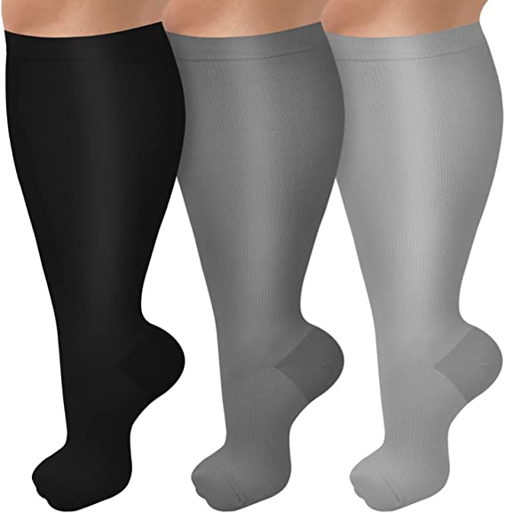 3 Pack Plus Size Compression Socks for Women & Men, 2030 mmhg Extra