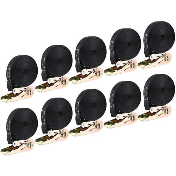 TLGREEN 10 pack 1" x 20' Heavy Duty Ratchet Straps, 1760lbs Break Strength, Black