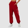 thumbnail image 2 of Bibifish Women's Pants Fleece Lined Cargo Sweatpants Elastic Waist Soft Cozy Fall Winter Loose Fit Loungewear Pants With Side Pocket, 2 of 4