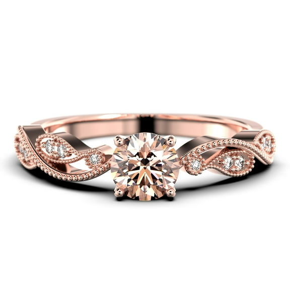 Dazzling Boho & hippie 1.25 Carat Round Cut Morganite And Diamond Moissanite Classic Inspired Engagement Ring, Unique Twist Band Wedding Ring in 10k Solid Rose Gold, Promise Ring, Anniversary Gift