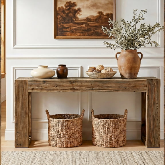 Tribesigns Solid Wood Console Table, 63-Inch Long Farmhouse Sofa Table Behind Couch for Entryway, Living Room, Foyer