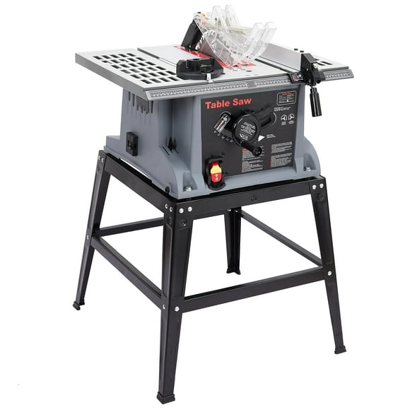 Table Saw, 10inch 1800W 5000RPM Portable Table Saw with Stand, Safety Switch, Push Stick, 90°Cross Cut & 0-45°Cutting, Multifunctional Table Saw for Woodworking, DIY Working
