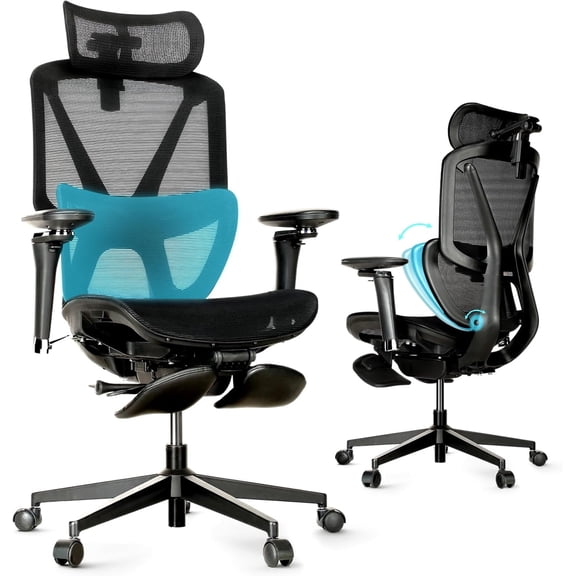 Ergonomic Office Chair with Footrest,Office Chair with 136° Recline, Office Desk Chair with Adjustable Lumbar Support, Computer Chair with Breathable Mesh Seat
