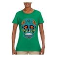 thumbnail image 2 of Wild Bobby Day Of The Dead Sugar Skull Pop Culture Women Graphic Tee, Kelly, Large, 2 of 5