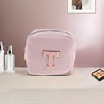 thumbnail image 5 of Unique Bargains 1 Pc Letter t Pattern Makeup Bag for Travel Pink Corduroy, 5 of 6