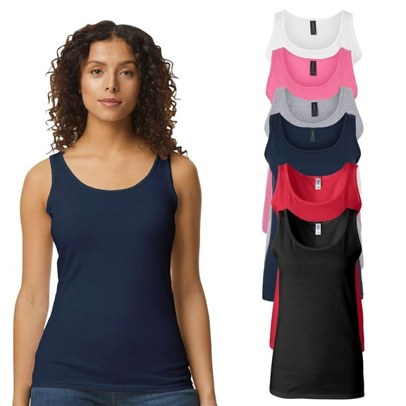 Gildan Women's Softstyle Tank Top, Comfortable Sleeveless Shirt, Cotton, Assorted Color, S, 6-Pack