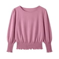 thumbnail image 4 of MaFYtyTPR Women's Long Sleeve Tops Trendy Soild Color Round Neck Lace Hem Pullover Tops With Elastic Cuff Z-Pink S, 4 of 4