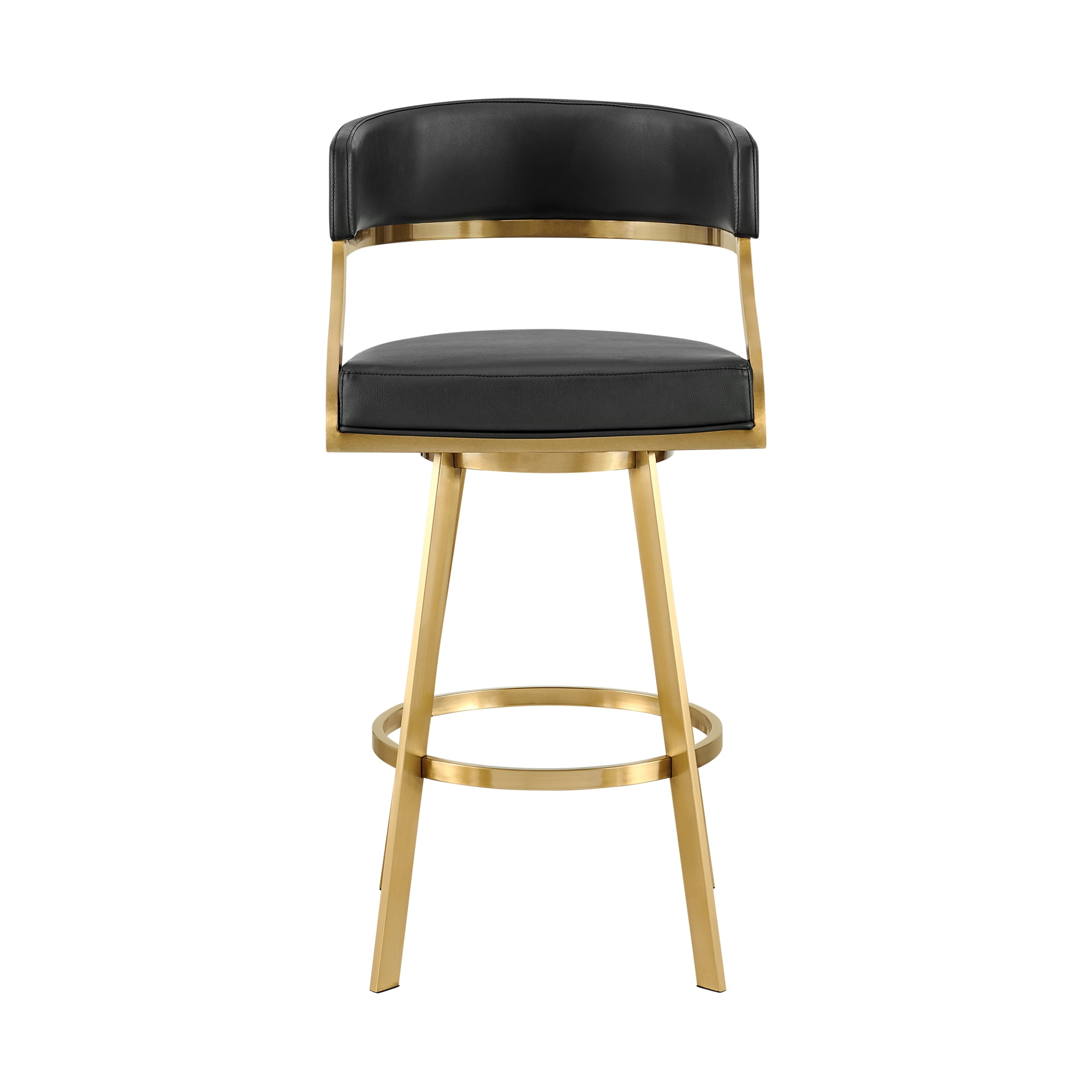 Saturn 26" Swivel Counter Stool with Gold Brushed Stainless Steel and Black Faux Leather