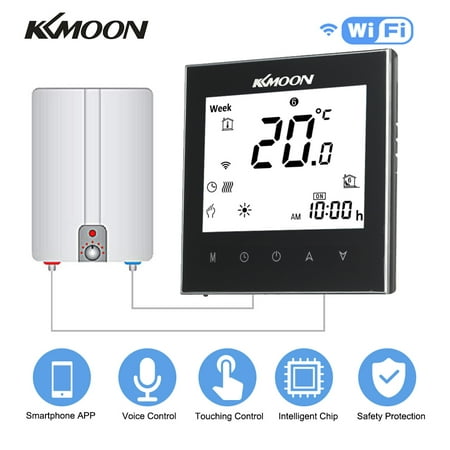 KKmoon Digital Water/Gas Boiler Heating Thermostat with WiFi Connection & Voice Control Energy Saving AC 95-240V 5A Touchscreen LCD Display Room Temperature Controller Works with /
