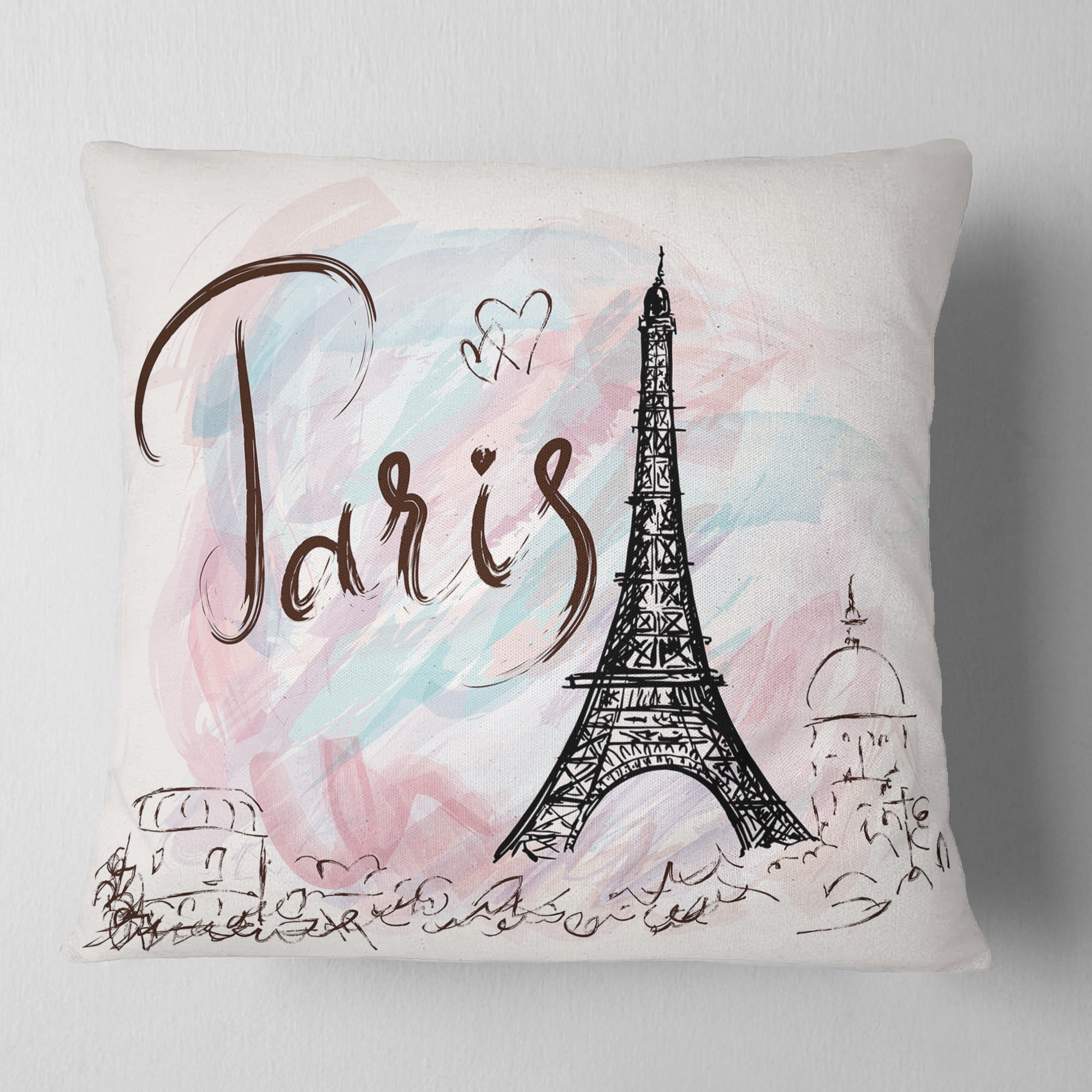 Designart Illustration with Paris Eiffel Tower - Abstract Cityscape Throw Pillow - 16x16