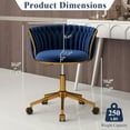 thumbnail image 2 of ABET Vanity Chair with Wheels, Small Velvet Office Desk Chair, Hand Woven Semi-Circle Makeup Stools for Girls Women Bedroom Nail Table, 360° Swivel & Height Adjustable Gold Base Armchair, Navy Blue, 2 of 18