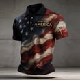 thumbnail image 5 of Mens Patriotic USA 250th Anniversary Short Sleeve Polo Shirts, American Flag Embroidery Vintage US Flag Print Casual Tops for Independence Day(Dark Blue,L), 5 of 5