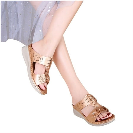 

SHENGXINY Women Casual Sandals Comfortable Soft Slippers Embroider Flower Colorful Ethnic Flat Platform Open Toe Outdoor Beach Shoes