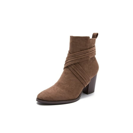

Zodanni Womens Comfort Ankle Boots Office Breathable Side Zip Winter Shoes Anti-Slip Solid Color Block Heels Bootie Brown 37