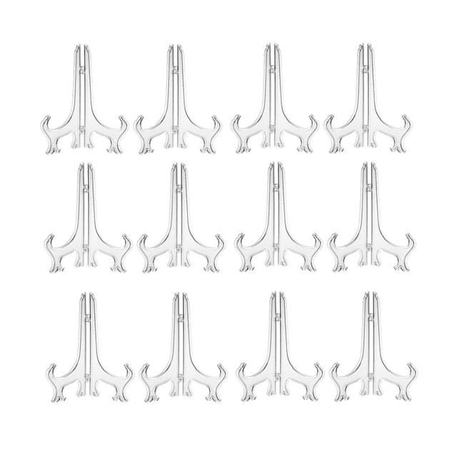 24pcs 4 Inch Transparent Plastic Plate Bracket Desktop Dish Holder Folding Crafts Display Rack for Home Office Shop Display Supplies