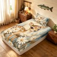 thumbnail image 4 of Manfei Rustic Elk Twin Sheets, Printing Groovy Floral Bedding, Tan Blue, 3-Piece, 1 Flat Sheet, 1 Fitted Sheet and 1 Pillowcase, 4 of 6