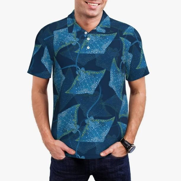 Fotbe Stingray Camiseta Polo de Golf para Hombre con Estampado – Camisa Deportiva Transpirable con Cuello Abotonado-Large
