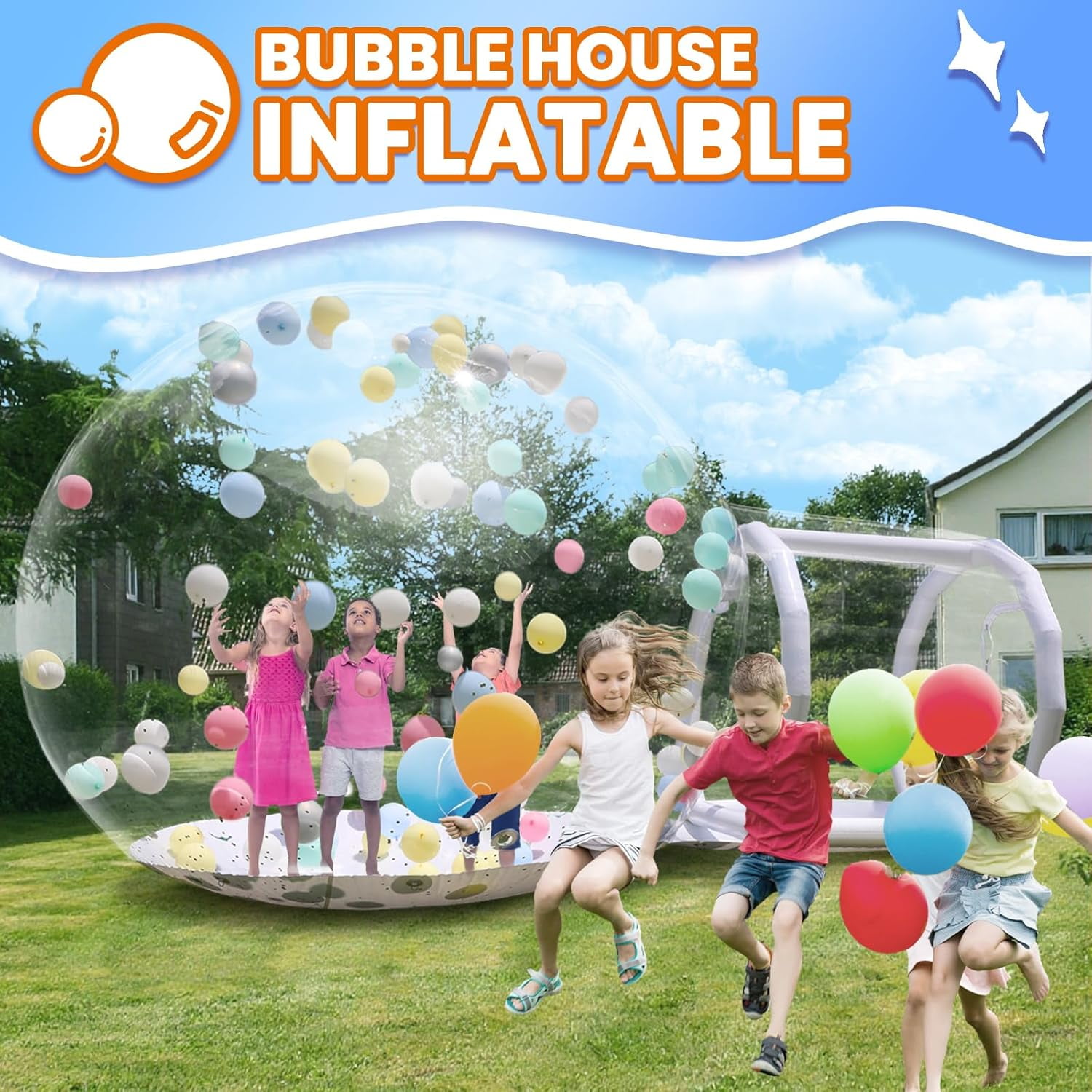 Esheno Inflatable Bubble House 8.2 ft Clear PVC Dome Tent with Tunnel and 600W Air Pump Bubble Balloon Playhouse for Kids Party Clear