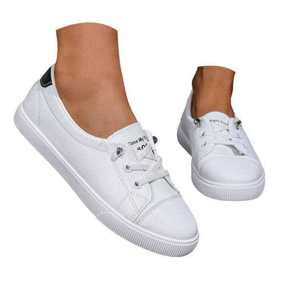 Mepaouo Womens White Tennis Shoes Leather Casual Walking Fashion Sneakers Non Slip Dressy Work Flats