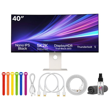 LG UltraFine 40U990A 40 Inch 5K2K Curved Ultrawide Monitor 5120 x 2160 IPS Black 120Hz Thunderbolt 5 HDR600 Bundle (International Model)
